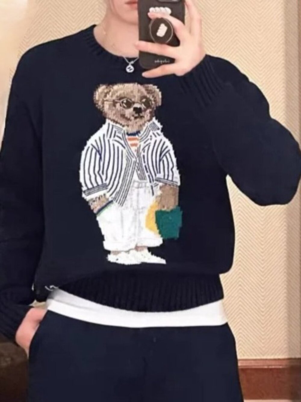 Polo Ralph Lauren Navy Pullover Sweater Tourist Polo Bear Graphic